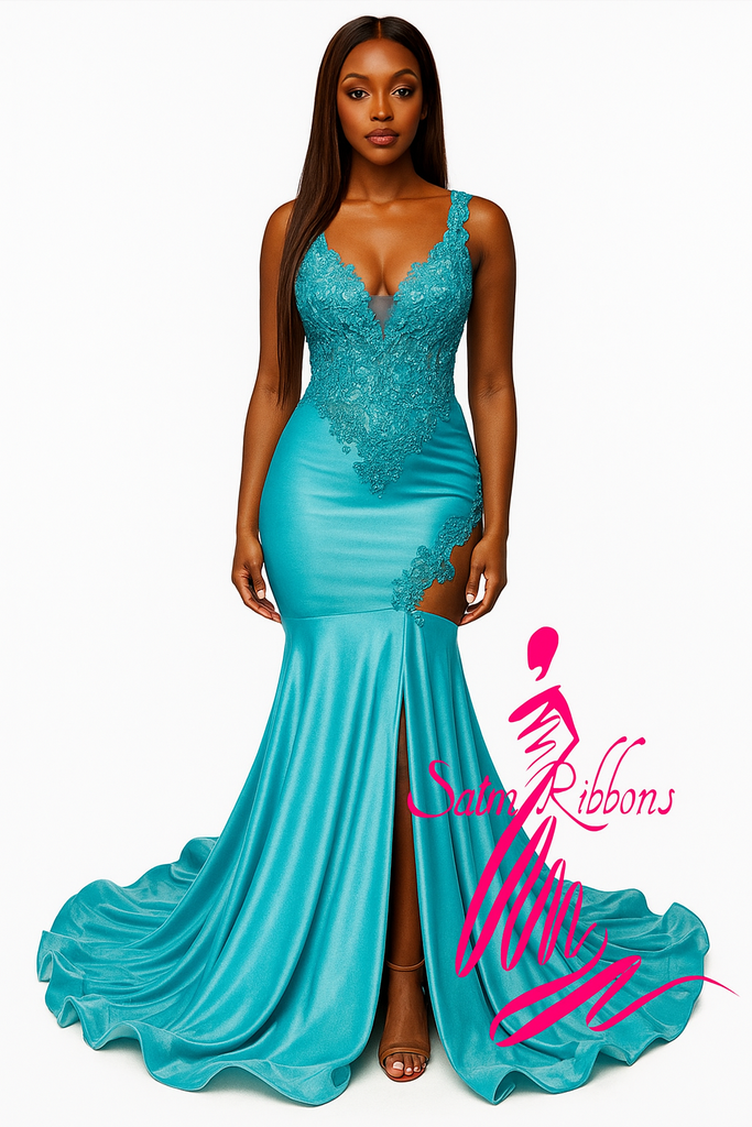 Designer Tiffany Blue & Rhinestone Custom Gown