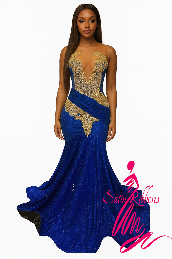 Designer Electric Blue & Silver Rhinestone Custom Gown