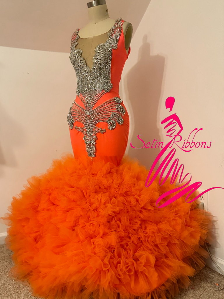Orange Dream Rhinestone Tulle Custom Gown