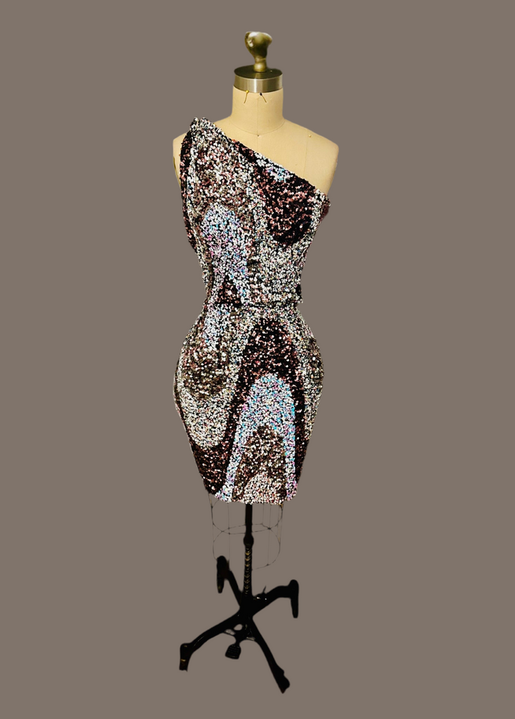 Designer Sequin One-Shoulder Bodycon Mini Dress