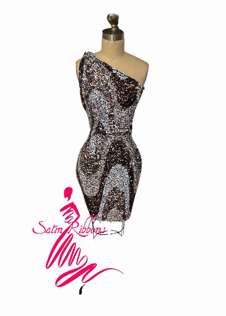 Designer Sequin One-Shoulder Bodycon Mini Dress