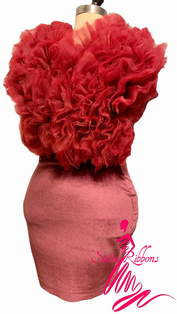 Designer Tulle Puffed Sleeveless Velvet Fitted Dress